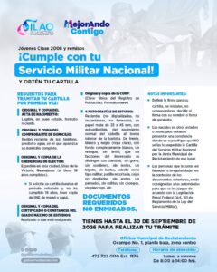 CONVOCAN A JÓVENES A TRAMITAR LA CARTILLA DEL SERVICIO MILITAR NACIONAL.