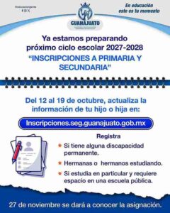 Abre SEG periodo de actualización de datos para inscripciones a primaria y secundaria